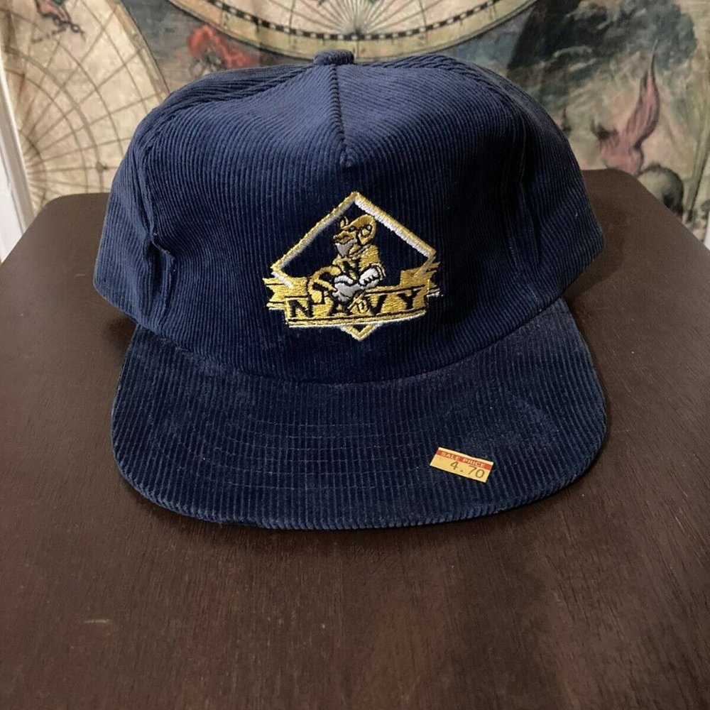 VINTAGE Pioneer Corduroy Snapback Hat - Navy Midshipmen - New Old Stock!
